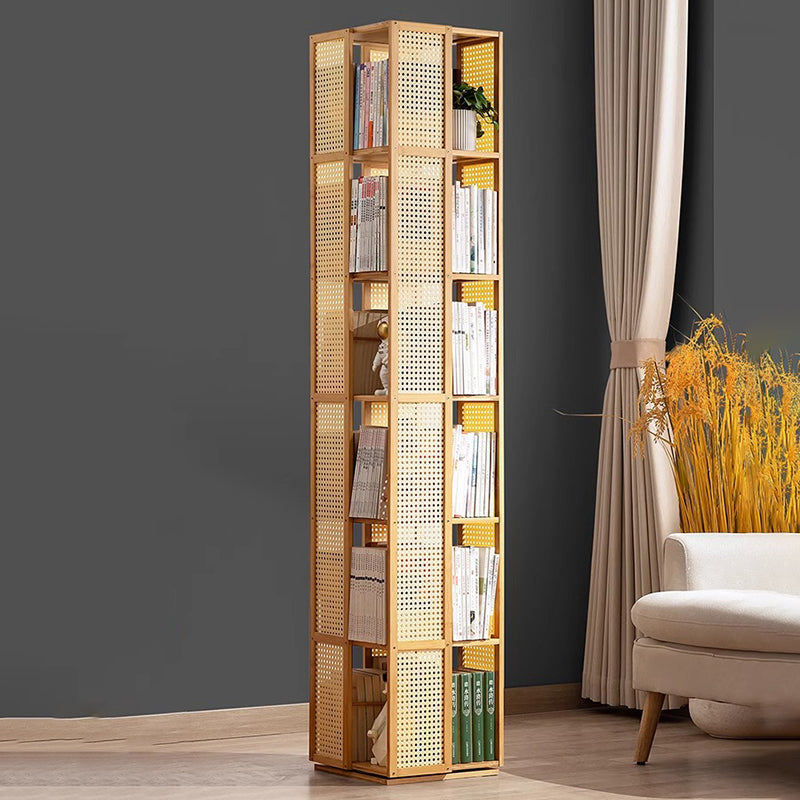 Modern Minimalist Rectangular Nanmu Bamboo Composite Board ABS Acrylic Rotating Bookshelf 4/5/6 Tier For Home & Office
