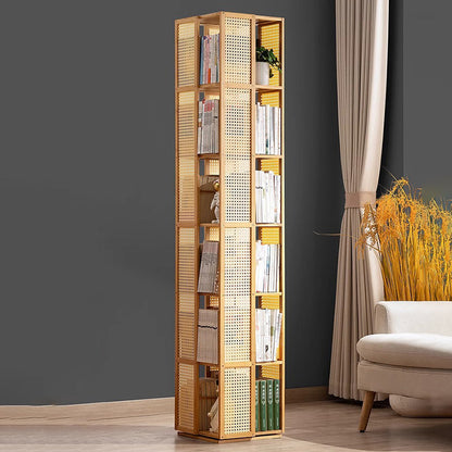 Modern Minimalist Rectangular Nanmu Bamboo Composite Board ABS Acrylic Rotating Bookshelf 4/5/6 Tier For Home & Office