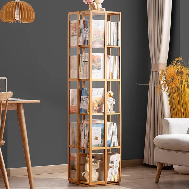 Modern Minimalist Rectangular Nanmu Bamboo Composite Board ABS Acrylic Rotating Bookshelf 4/5/6 Tier For Home & Office