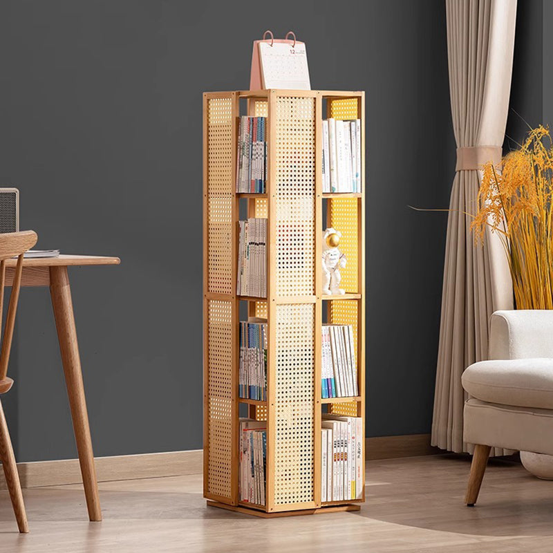 Modern Minimalist Rectangular Nanmu Bamboo Composite Board ABS Acrylic Rotating Bookshelf 4/5/6 Tier For Home & Office