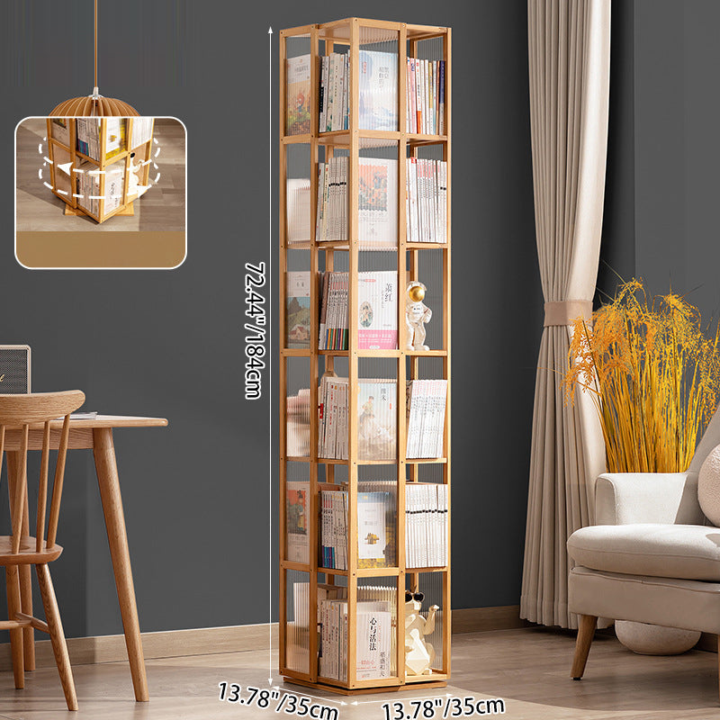 Modern Minimalist Rectangular Nanmu Bamboo Composite Board ABS Acrylic Rotating Bookshelf 4/5/6 Tier For Home & Office