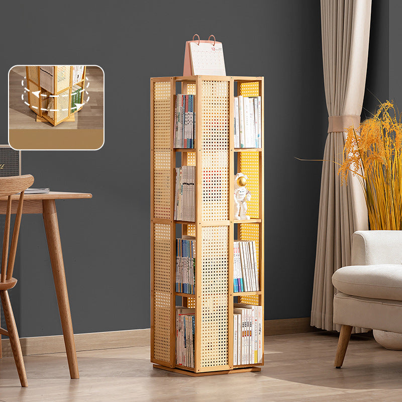 Modern Minimalist Rectangular Nanmu Bamboo Composite Board ABS Acrylic Rotating Bookshelf 4/5/6 Tier For Home & Office