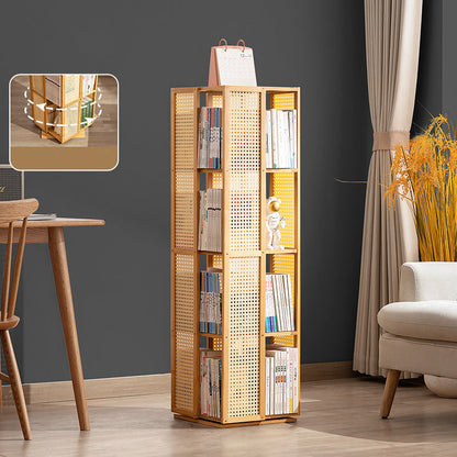 Modern Minimalist Rectangular Nanmu Bamboo Composite Board ABS Acrylic Rotating Bookshelf 4/5/6 Tier For Home & Office