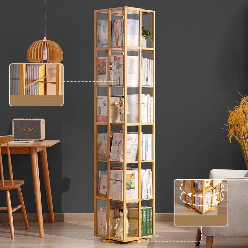 Modern Minimalist Rectangular Nanmu Bamboo Composite Board ABS Acrylic Rotating Bookshelf 4/5/6 Tier For Home & Office