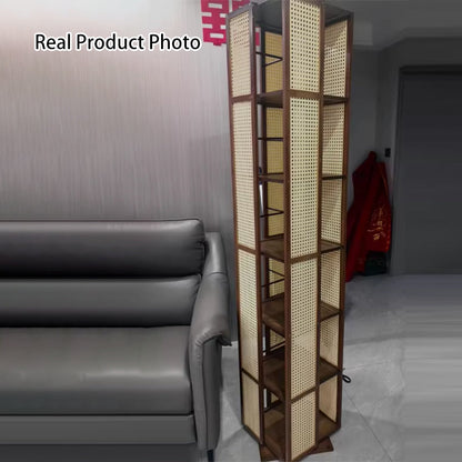 Modern Minimalist Rectangular Nanmu Bamboo Composite Board ABS Acrylic Rotating Bookshelf 4/5/6 Tier For Home & Office
