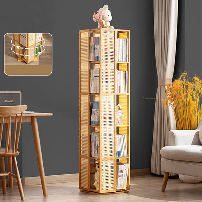 Modern Minimalist Rectangular Nanmu Bamboo Composite Board ABS Acrylic Rotating Bookshelf 4/5/6 Tier For Home & Office