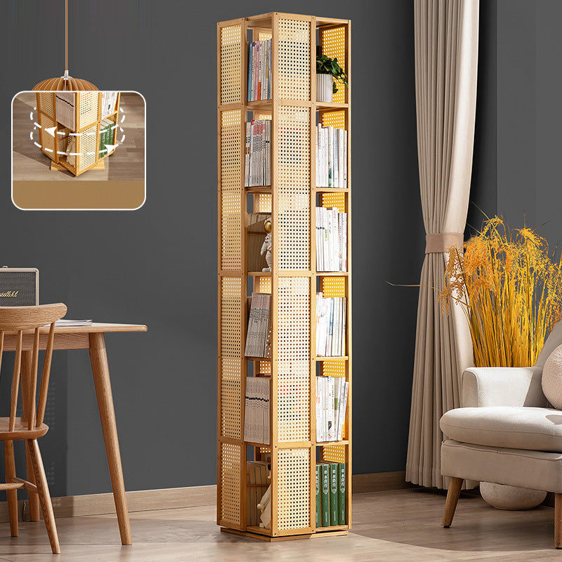 Modern Minimalist Rectangular Nanmu Bamboo Composite Board ABS Acrylic Rotating Bookshelf 4/5/6 Tier For Home & Office