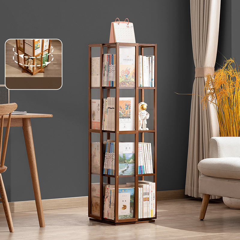 Modern Minimalist Rectangular Nanmu Bamboo Composite Board ABS Acrylic Rotating Bookshelf 4/5/6 Tier For Home & Office