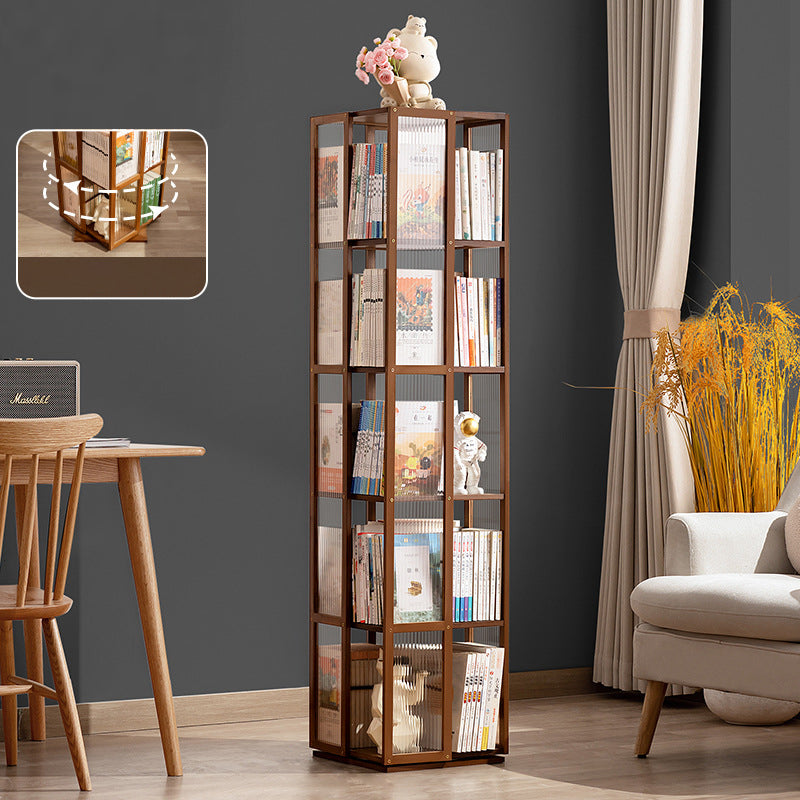 Modern Minimalist Rectangular Nanmu Bamboo Composite Board ABS Acrylic Rotating Bookshelf 4/5/6 Tier For Home & Office