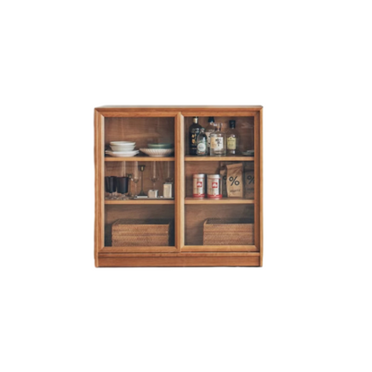 Contemporary Nordic Rectangular Cherry Wood Plywood Glass Storage Cabinet 4-Drawer For Living Room
