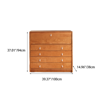 Contemporary Nordic Rectangular Cherry Wood Plywood Glass Storage Cabinet 4-Drawer For Living Room