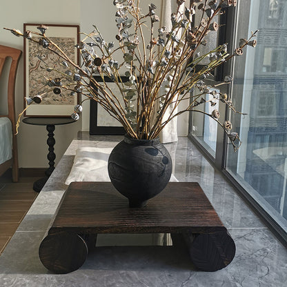 Traditional Japanese Cylindrical Rectangular Paulownia Wood Coffee Table 1-Tier For Living Room