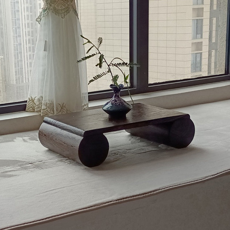 Traditional Japanese Cylindrical Rectangular Paulownia Wood Coffee Table 1-Tier For Living Room