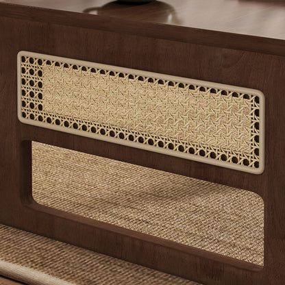 Traditional Japanese Rectangular Folding Rubberwood Rattan Coffee Table 1-Tier For Living Room