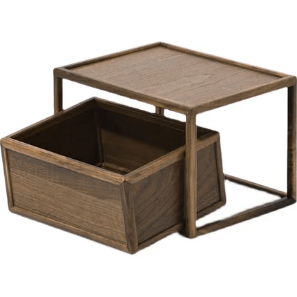 Traditional Japanese Rectangular Walnut Plywood Coffee Table 1 - Storage For Living Room