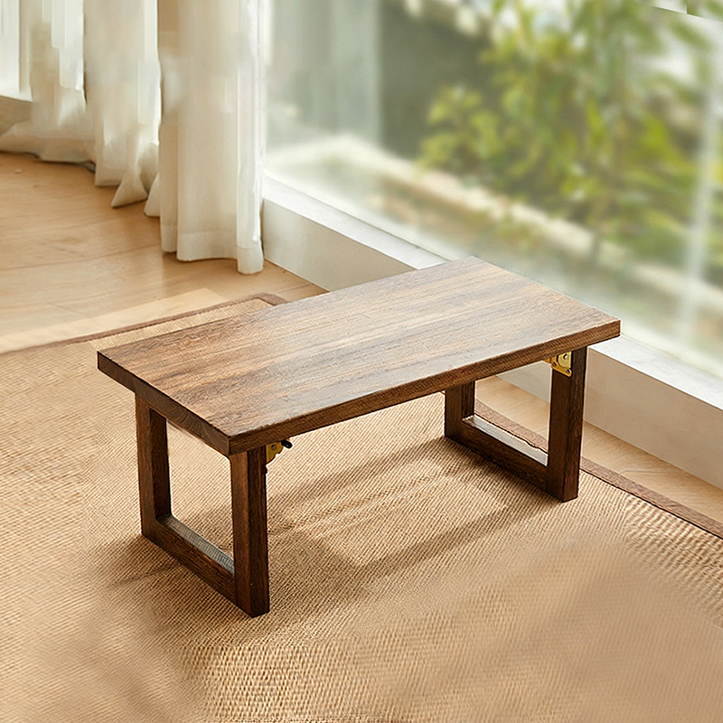 Traditional Japanese Rectangular Solid Paulownia Wood Folding Coffee Table 1-Tier For Living Room