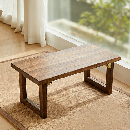 Traditional Japanese Rectangular Solid Paulownia Wood Folding Coffee Table 1-Tier For Living Room