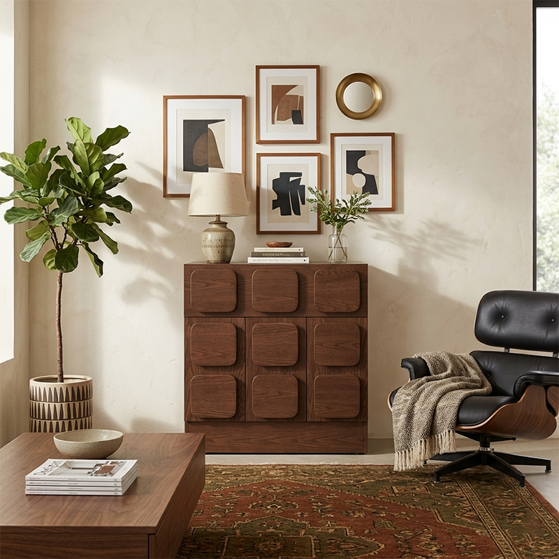 Contemporary Nordic Rectangular Plywood Pine Storage Cabinet 1-Drawer 2-Cabinet For Living Room