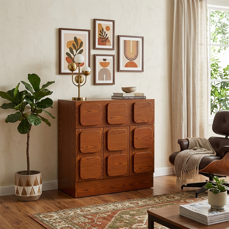 Contemporary Nordic Rectangular Plywood Pine Storage Cabinet 1-Drawer 2-Cabinet For Living Room