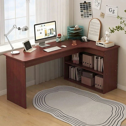 Modern Minimalist L-Shaped Rectangular Medium Density Fiberboard Desk 3-Tier For Bedroom