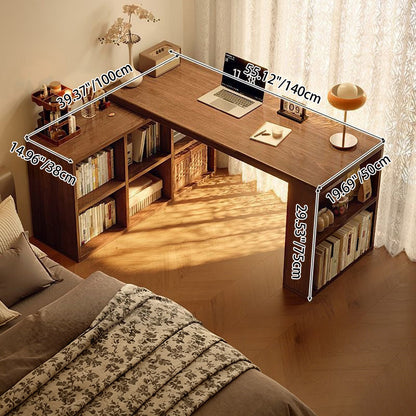 Modern Minimalist Rectangular L-Shaped Particle Board Desk With Bookshelf 8/10 Storage For Home Office