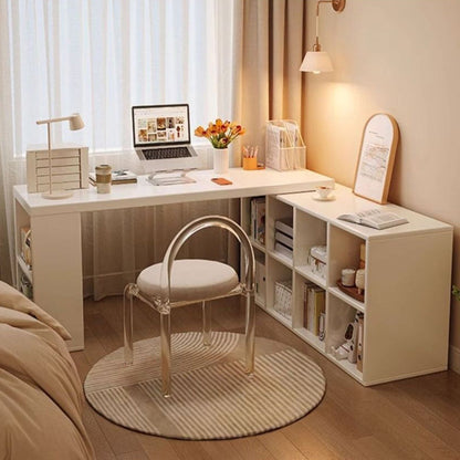 Modern Minimalist Rectangular L-Shaped Particle Board Desk With Bookshelf 8/10 Storage For Home Office