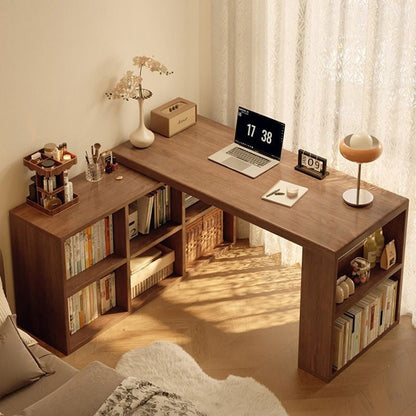 Modern Minimalist Rectangular L-Shaped Particle Board Desk With Bookshelf 8/10 Storage For Home Office