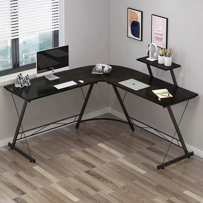 Modern Minimalist Rectangular L-Shaped Iron Medium Density Fiberboard Desk 2-Tier For Home Office