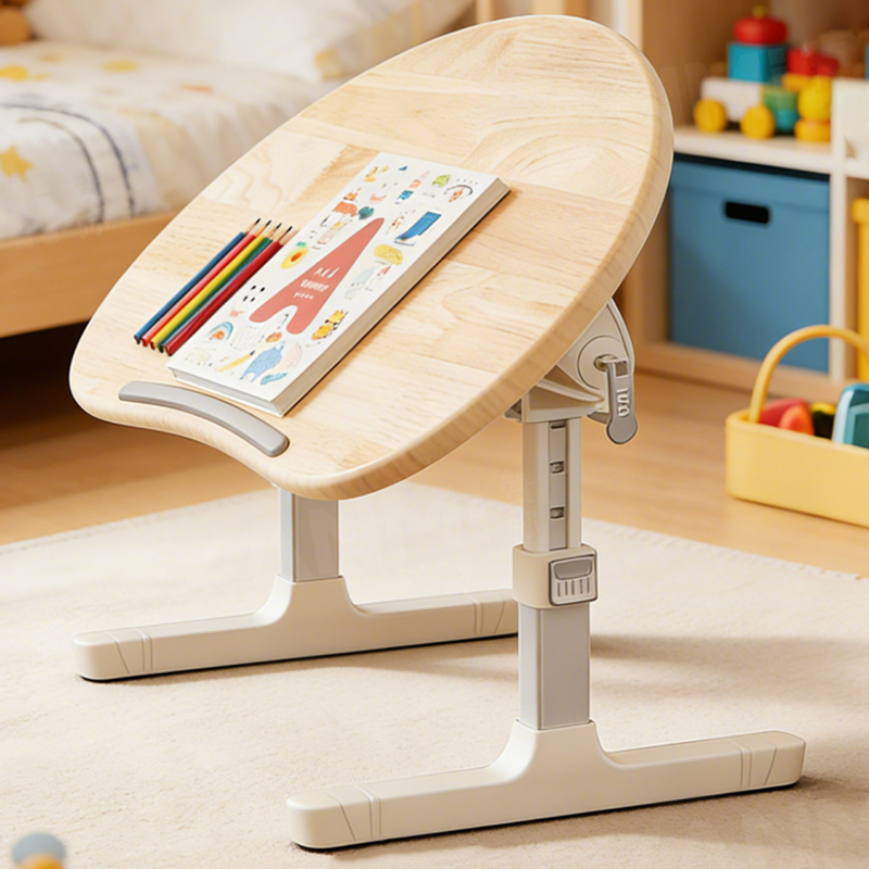Contemporary Scandinavian Curved Pine Finger-Jointed Board Plastic Aluminum Alloy Adjustable Height Folding Desk 1-Drawer For Bedroom