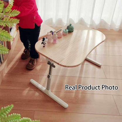 Contemporary Scandinavian Curved Pine Finger-Jointed Board Plastic Aluminum Alloy Adjustable Height Folding Desk 1-Drawer For Bedroom