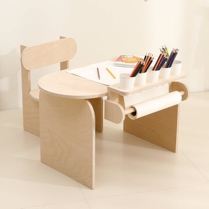 Contemporary Scandinavian Rectangular Plywood Kids Desk & Chair Set 2-Tier For Bedroom