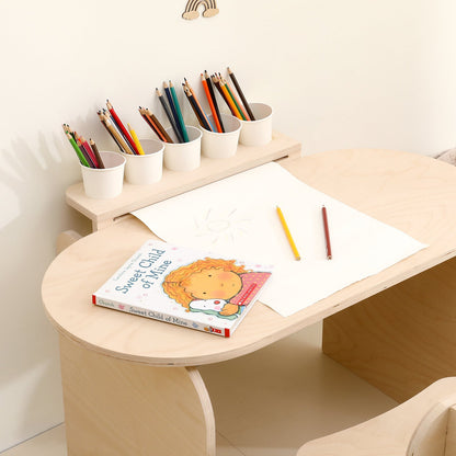 Contemporary Scandinavian Rectangular Plywood Kids Desk & Chair Set 2-Tier For Bedroom