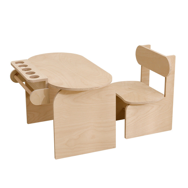 Contemporary Scandinavian Rectangular Plywood Kids Desk & Chair Set 2-Tier For Bedroom