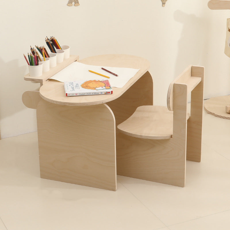 Contemporary Scandinavian Rectangular Plywood Kids Desk & Chair Set 2-Tier For Bedroom