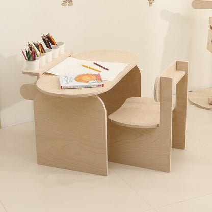 Contemporary Scandinavian Rectangular Plywood Kids Desk & Chair Set 2-Tier For Bedroom