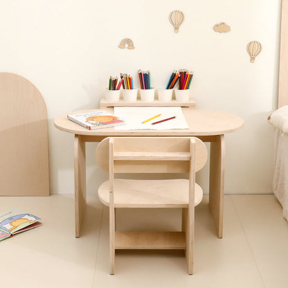 Contemporary Scandinavian Rectangular Plywood Kids Desk & Chair Set 2-Tier For Bedroom