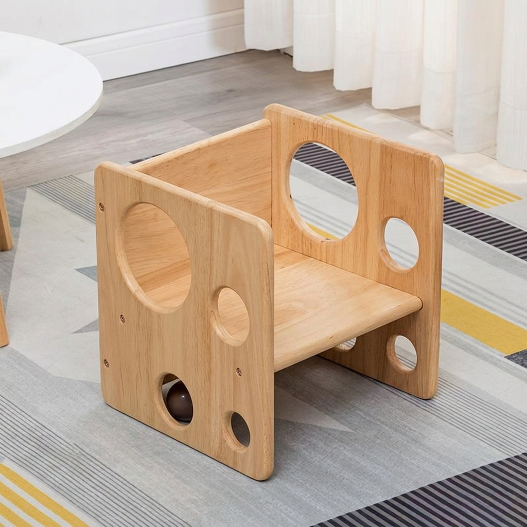 Contemporary Scandinavian Rectangular Round Pine Wood Kids Desk & Chair Set 1-Tier For Bedroom