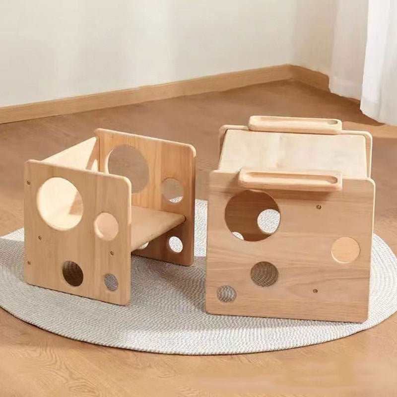 Contemporary Scandinavian Rectangular Round Pine Wood Kids Desk & Chair Set 1-Tier For Bedroom