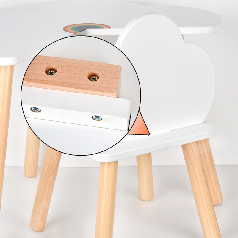 Contemporary Scandinavian Curved Cloud-Patterned Rainbow Pine Medium Density Fiberboard Kids Desk & Chair Set 1-Tier For Bedroom