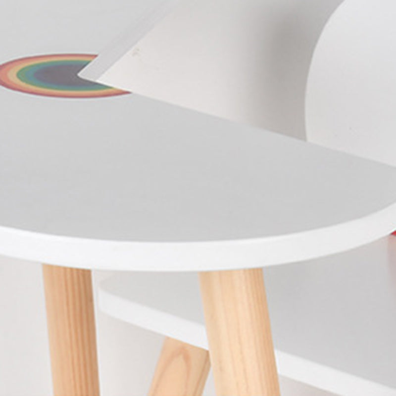 Contemporary Scandinavian Curved Cloud-Patterned Rainbow Pine Medium Density Fiberboard Kids Desk & Chair Set 1-Tier For Bedroom