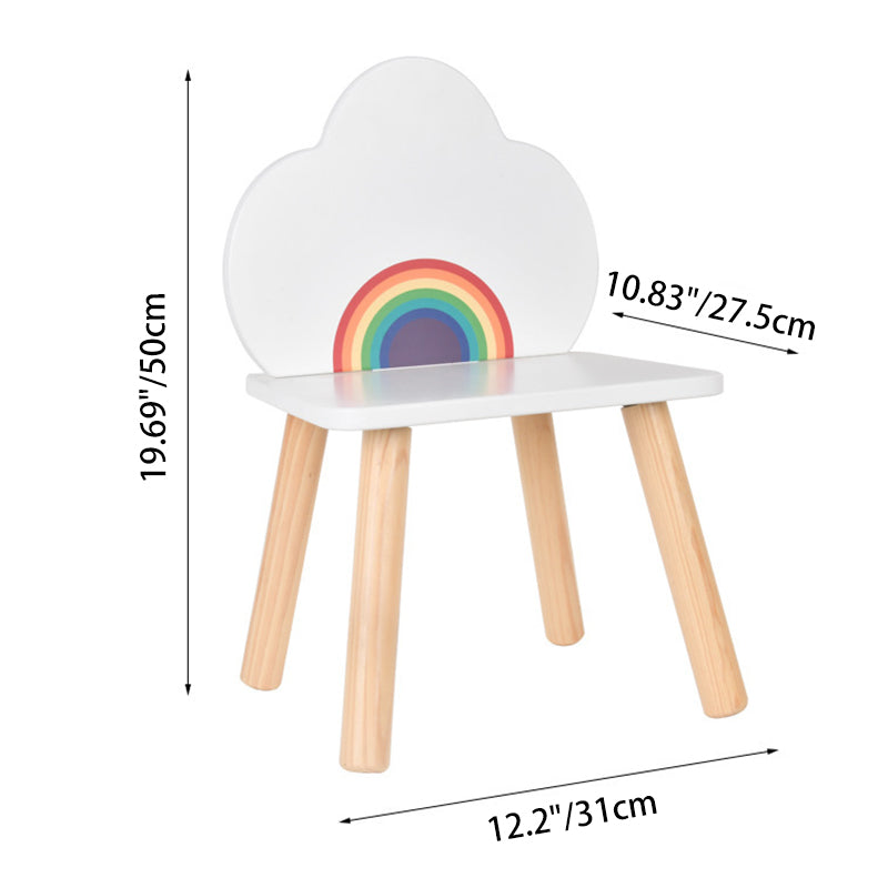 Contemporary Scandinavian Curved Cloud-Patterned Rainbow Pine Medium Density Fiberboard Kids Desk & Chair Set 1-Tier For Bedroom