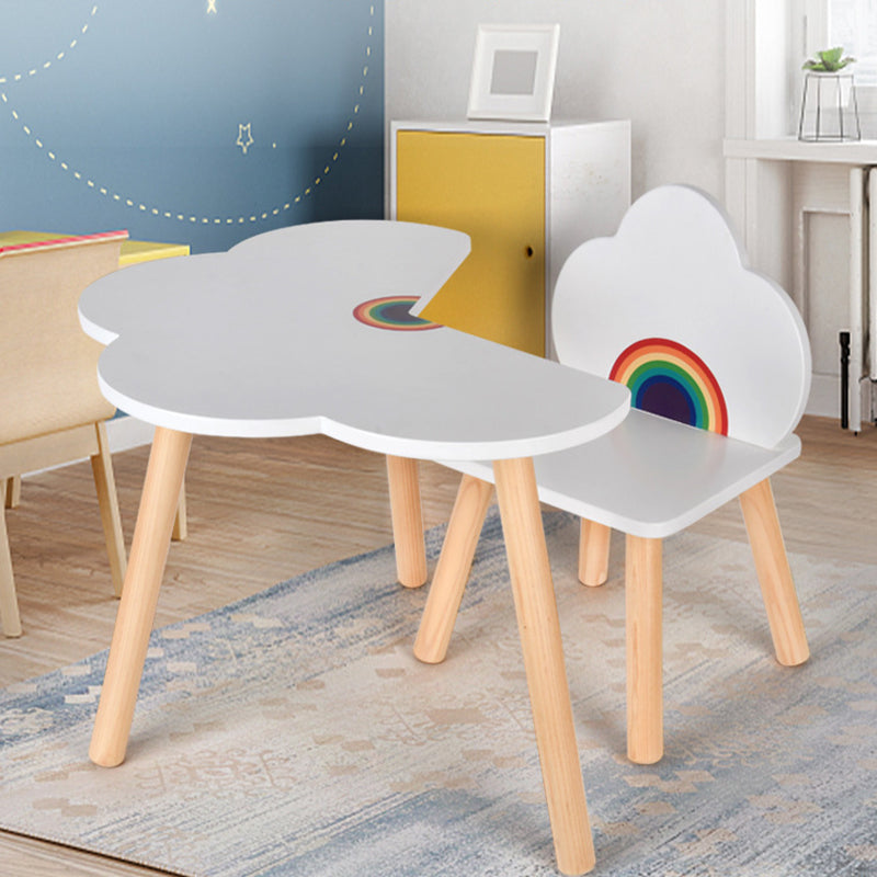 Contemporary Scandinavian Curved Cloud-Patterned Rainbow Pine Medium Density Fiberboard Kids Desk & Chair Set 1-Tier For Bedroom