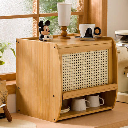 Traditional Japanese Rectangular Plastic Bamboo Desktop Storage Shelf 3-Tier For Kitchen