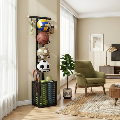 Modern Minimalist Rectangular Carbon Steel Display Rack 4-Tier 1-Storage For Living Room