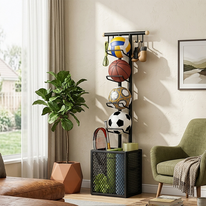 Modern Minimalist Rectangular Carbon Steel Display Rack 4-Tier 1-Storage For Living Room