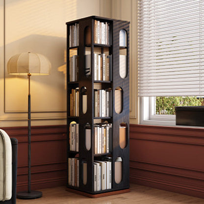 Contemporary Ash Wood Bookcase Storage Organizer - Rectangular 360° Rotating Solid Wood Bookshelf Tower 3/4/5/6 Tier For Home Office