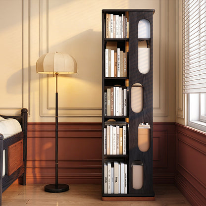 Contemporary Ash Wood Bookcase Storage Organizer - Rectangular 360° Rotating Solid Wood Bookshelf Tower 3/4/5/6 Tier For Home Office