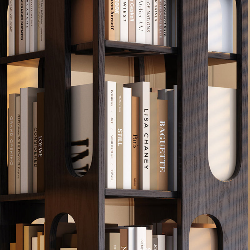 Contemporary Ash Wood Bookcase Storage Organizer - Rectangular 360° Rotating Solid Wood Bookshelf Tower 3/4/5/6 Tier For Home Office