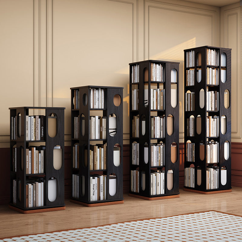 Contemporary Ash Wood Bookcase Storage Organizer - Rectangular 360° Rotating Solid Wood Bookshelf Tower 3/4/5/6 Tier For Home Office