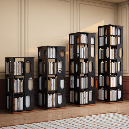 Contemporary Ash Wood Bookcase Storage Organizer - Rectangular 360° Rotating Solid Wood Bookshelf Tower 3/4/5/6 Tier For Home Office